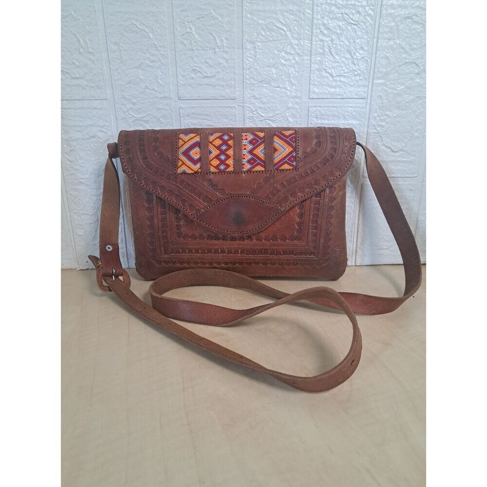 Artem Tooled Leather Embroidered Pattern Adjustable Strap Crossbody